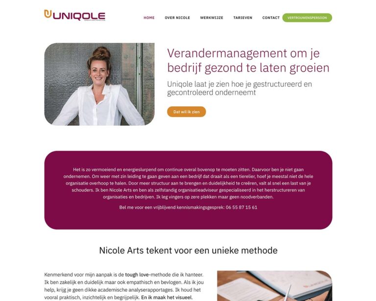 Website gemaakt voor Nicole Arts van Unicole